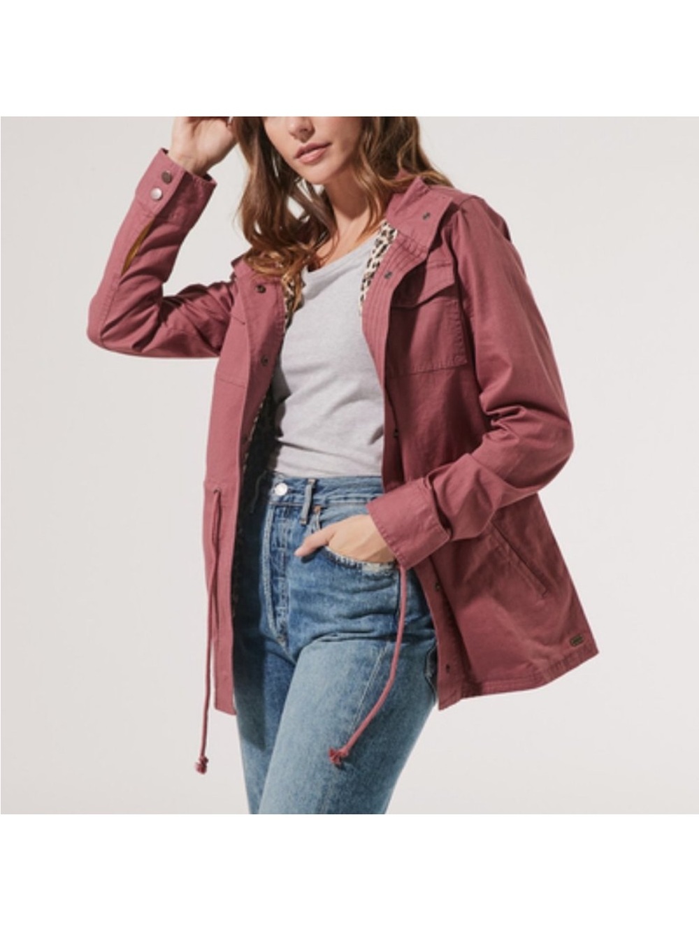 Pact Utility Jacket Small Pink Organic Cotton Cinched Waist Twill Lined Fall